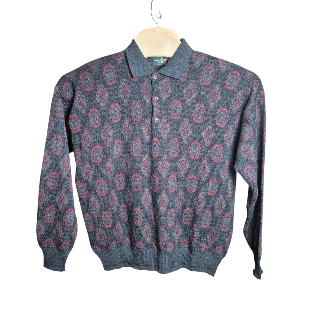 VTG The Italian Sweater Co Men's XL Knit‎ Polo Sweater Made in Italy Geometric - Picture 2 of 5